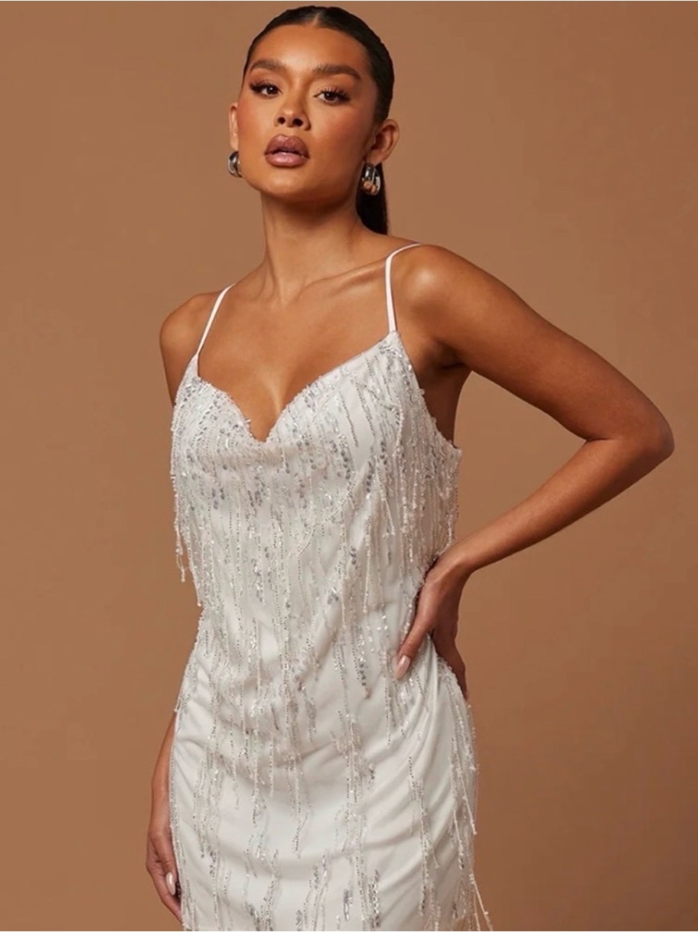 City Vibe White Iridescent Sequin Fringe Mini Dress Size 0 NWOT